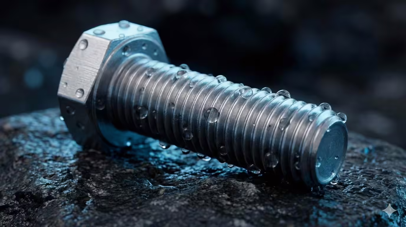 Close up of water resistant A4 316 marine grade stainless steel bolt preventing rust.